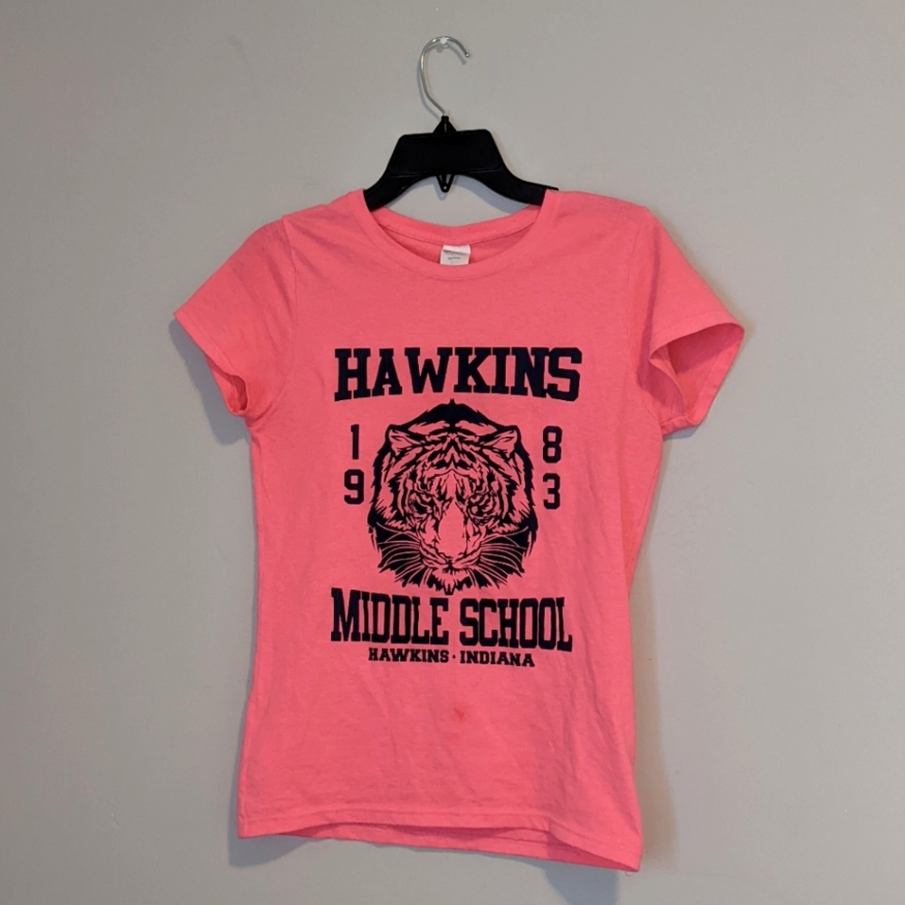 Hawkins Middle School Stranger Things Pink Neon T-Shirt